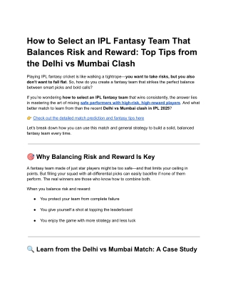 How to Select an IPL Fantasy Team That Balances Risk and Reward: Top Tips from t