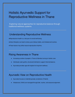 Holistic Ayurvedic Support for Reproductive Wellness in Thane