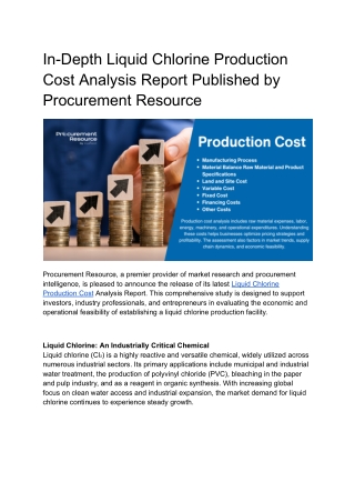 In-Depth Liquid Chlorine Production Cost Analysis Report Published by Procurement Resource
