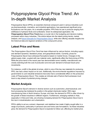 Polypropylene Glycol Price Trend - An In-depth Market Analysis