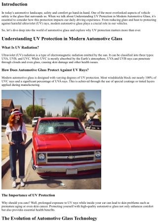 Understanding UV Protection in Modern Automotive Glass