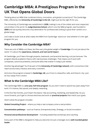 Cambridge MBA A Prestigious Program in the UK That Opens Global Doors