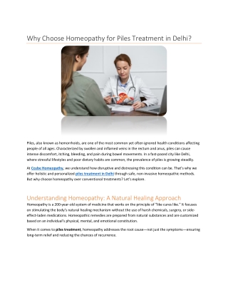 Why Choose Homeopathy for Piles Treatment in Delhi