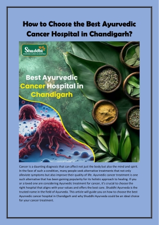 Best Ayurvedic Cancer Hospital in Chandigarh