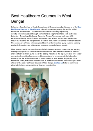 Best Healthcare Courses In West Bengal