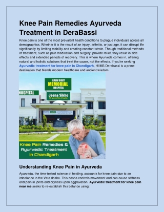 Knee Pain Remedies & Ayurvedic Treatment in Chandigarh