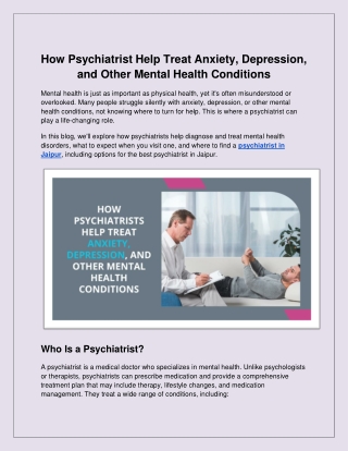 How Psychiatrist Help Treat Anxiety, Depression, and Other Mental Health Conditions