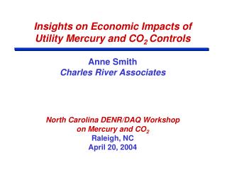 Insights on Economic Impacts of Utility Mercury and CO 2 Controls