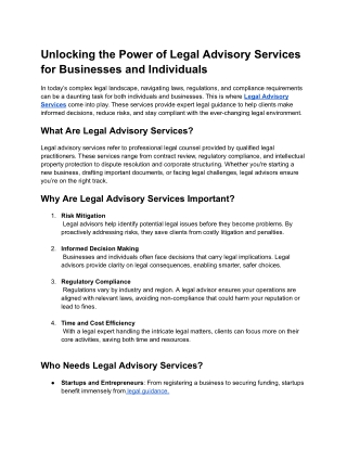Unlocking the Power of Legal Advisory Services for Businesses and Individuals