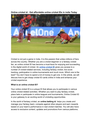 Online cricket id : Get affordable online cricket IDs in india Today