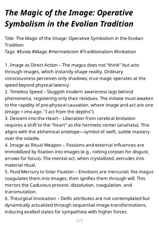 The Magic of the Image: Operative Symbolism in the Evolian Tradition