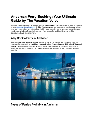 Andaman Ferry Booking Online – Safe & Easy with The Vacation Voice