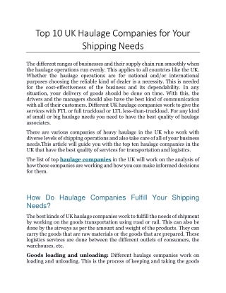Top 10 UK Haulage Companies for Your Shipping Needs