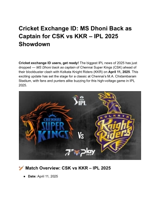 Cricket Exchange ID_ MS Dhoni Back as Captain for CSK vs KKR – IPL 2025 Showdown
