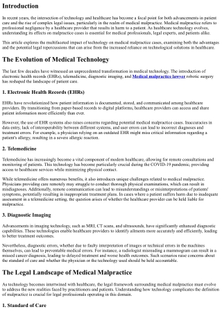 Exploring the Impact of Technology on Medical Malpractice Cases