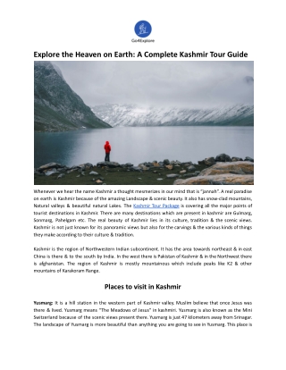 Explore the Heaven on Earth: A Complete Kashmir Tour Guide