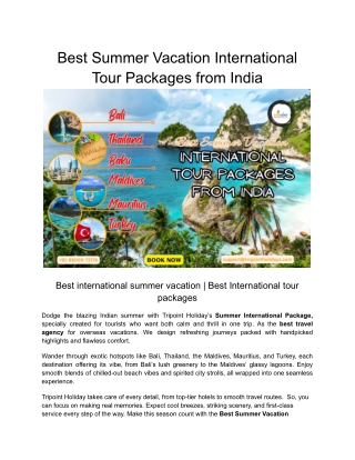 Best Summer Vacation International Tour Packages from India