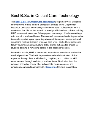 Best B.Sc. in Critical Care Technology