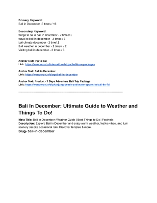 Bali In December Guide