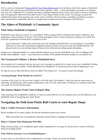 Navigating the Path from Pickle Ball Courts to Auto Repair Shops