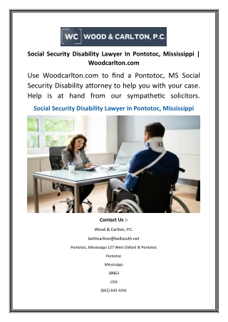 Social Security Disability Lawyer In Pontotoc, Mississippi  Woodcarlton.com