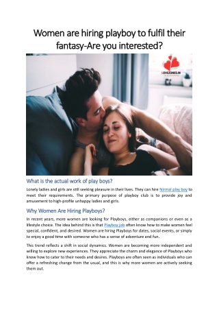 Women are hiring playboy to fulfil their fantasy -Are you interested