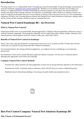 Choosing Between Natural and Chemical Pest Control Solutions in Kamloops