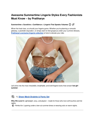 Awesome Summertime Lingerie Styles Every Fashionista Must Know – by Pratiharye.