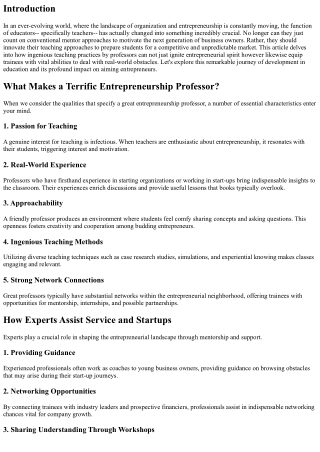 Development in Mentor: How Professors Inspire Future Business Owners