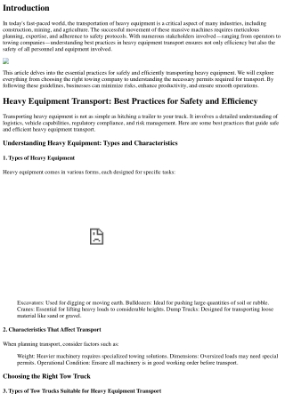 Heavy Equipment Transport: Best Practices for Safety and Efficiency