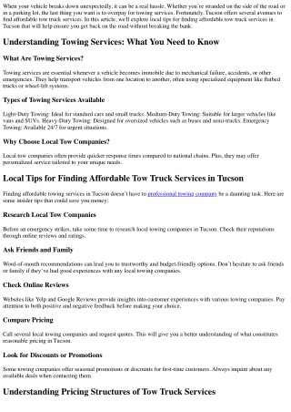 Local Tips for Finding Affordable Tow Truck Services in Tucson