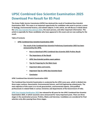 UPSC Combined Geo Scientist Examination 2025 Download Pre Result for 85 Post