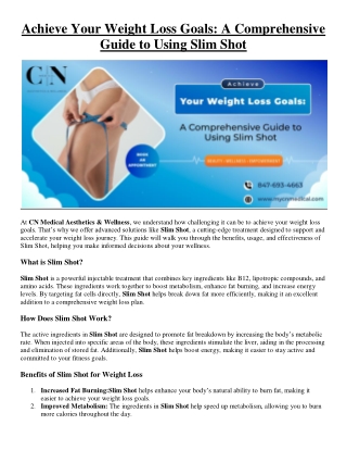 Achieve Your Weight Loss Goals: A Comprehensive Guide to Using Slim Shot