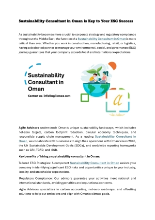 Sustainability Consultant in Oman is Key to Your ESG Success