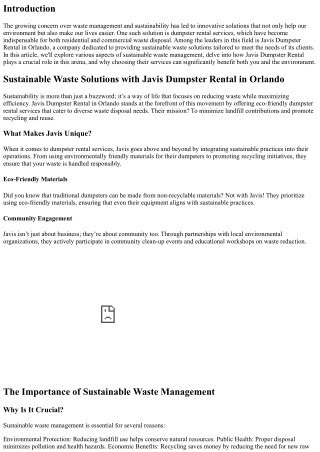 Sustainable Waste Solutions with Javis Dumpster Rental in Orlando