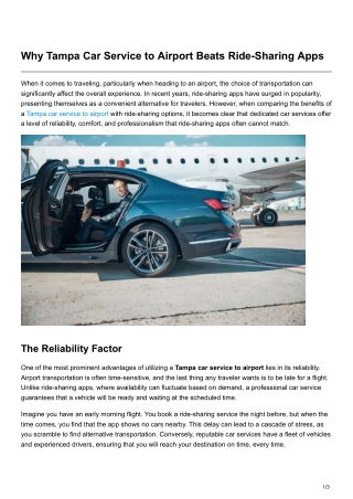 Why Tampa Car Service to Airport Beats Ride-Sharing Apps
