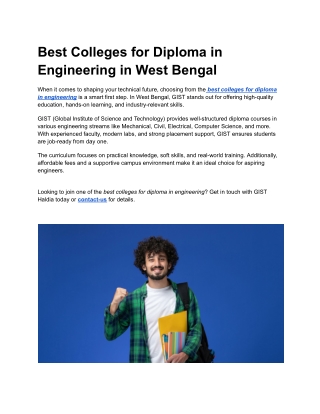 Best Colleges for Diploma in Engineering in West Bengal