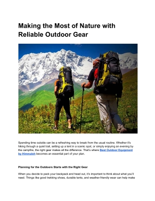 Make Every Trip Count with the Best Outdoor Equipment by Himmaleh