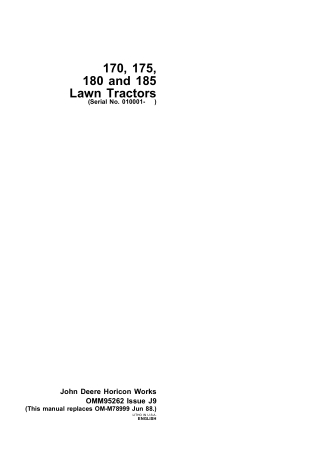 John Deere 175 Lawn Tractors Operator’s Manual Instant Download (PIN010001-) (Publication No.OMM95262)