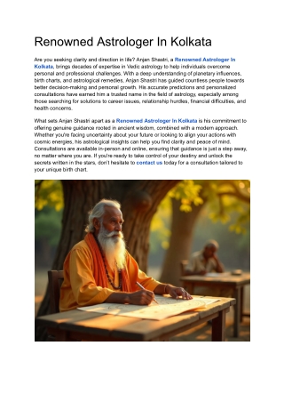 Renowned Astrologer In Kolkata