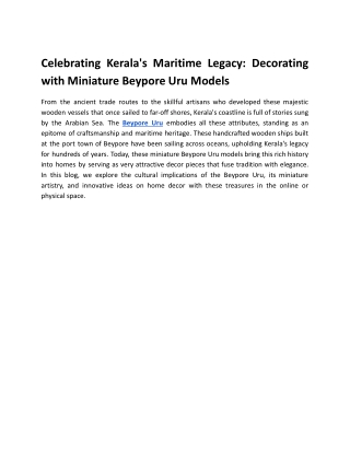 Heritage in Miniature: Adding Cultural Depth to Your Space with Beypore Uru