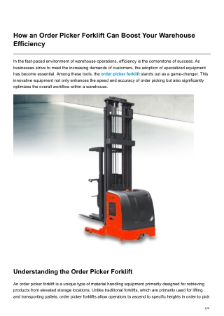 How an Order Picker Forklift Can Boost Your Warehouse Efficiency