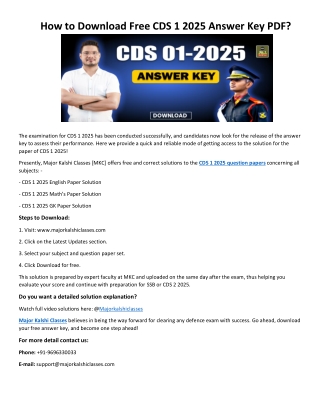 How to Download Free CDS 1 2025 Answer Key PDF