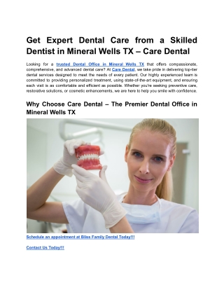Get Expert Dental Care from a Skilled Dentist in Mineral Wells TX – Care Dental