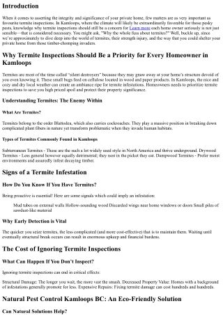 Why Termite Inspections Should Be a Priority for Every Homeowner in Kamloops