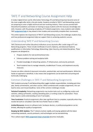 TAFE IT and Networking Course Assignment Help