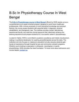 B.Sc In Physiotherapy Course In West Bengal