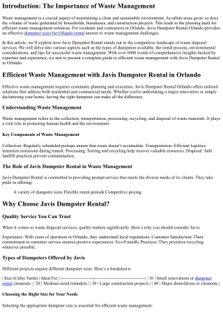 Efficient Waste Management with Javis Dumpster Rental in Orlando