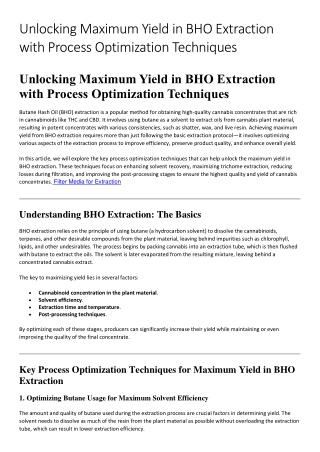 Unlocking Maximum Yield in BHO Extraction with Process Optimization Techniques