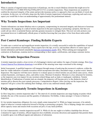 Termite Inspections for Real Estate Transactions in Kamloops: What You Need to K